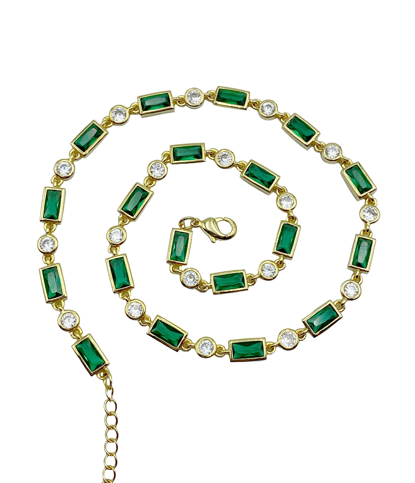 Emerald dot dash choker necklace full view 
