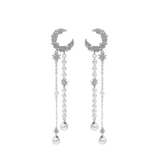 Moon Pearl Strands Earrings front view