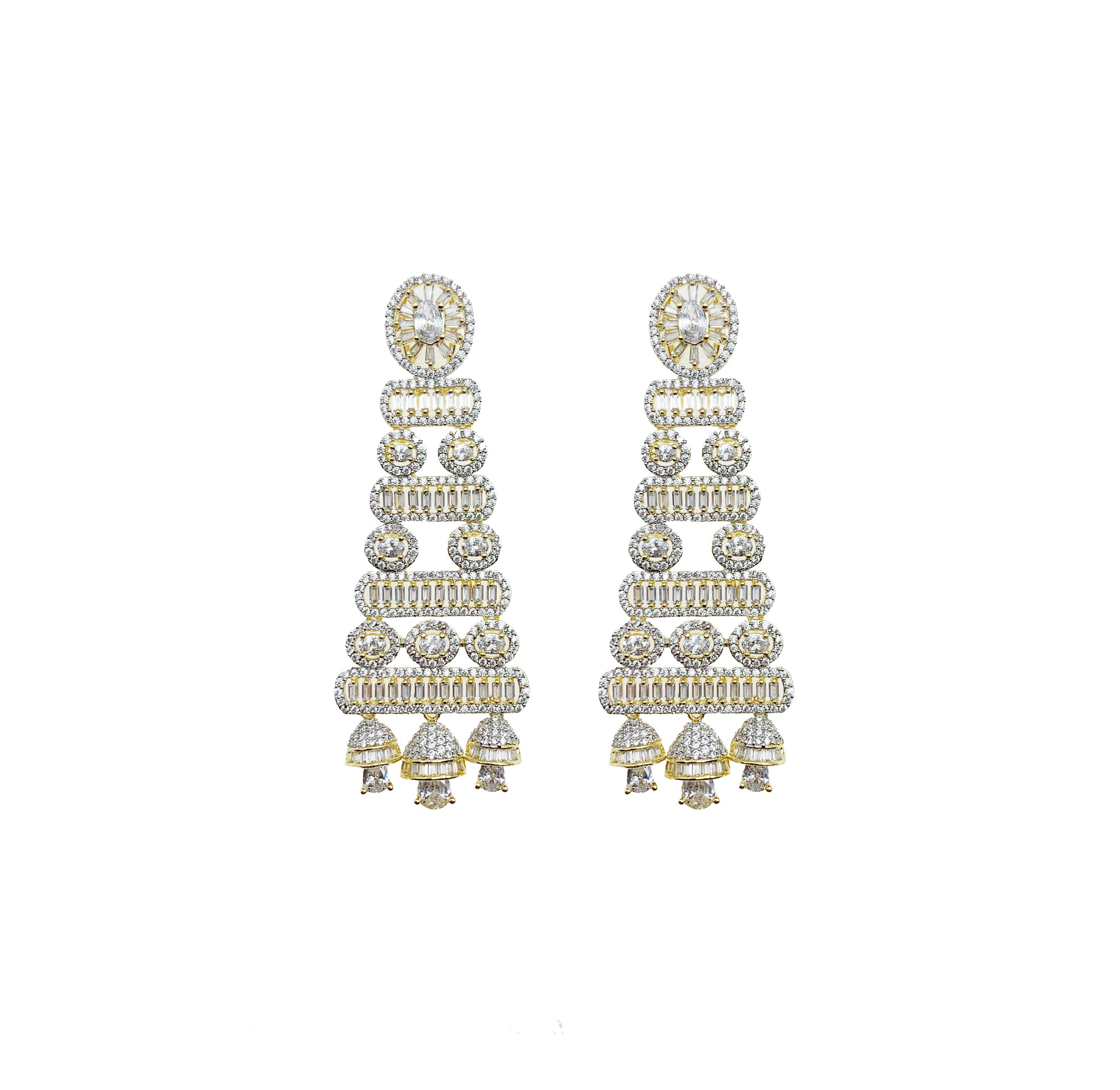 Tiered Diamondesque Chandelier Earrings gold front view