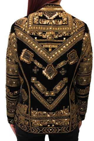Black and gold tribal beaded belvet jacket back view 